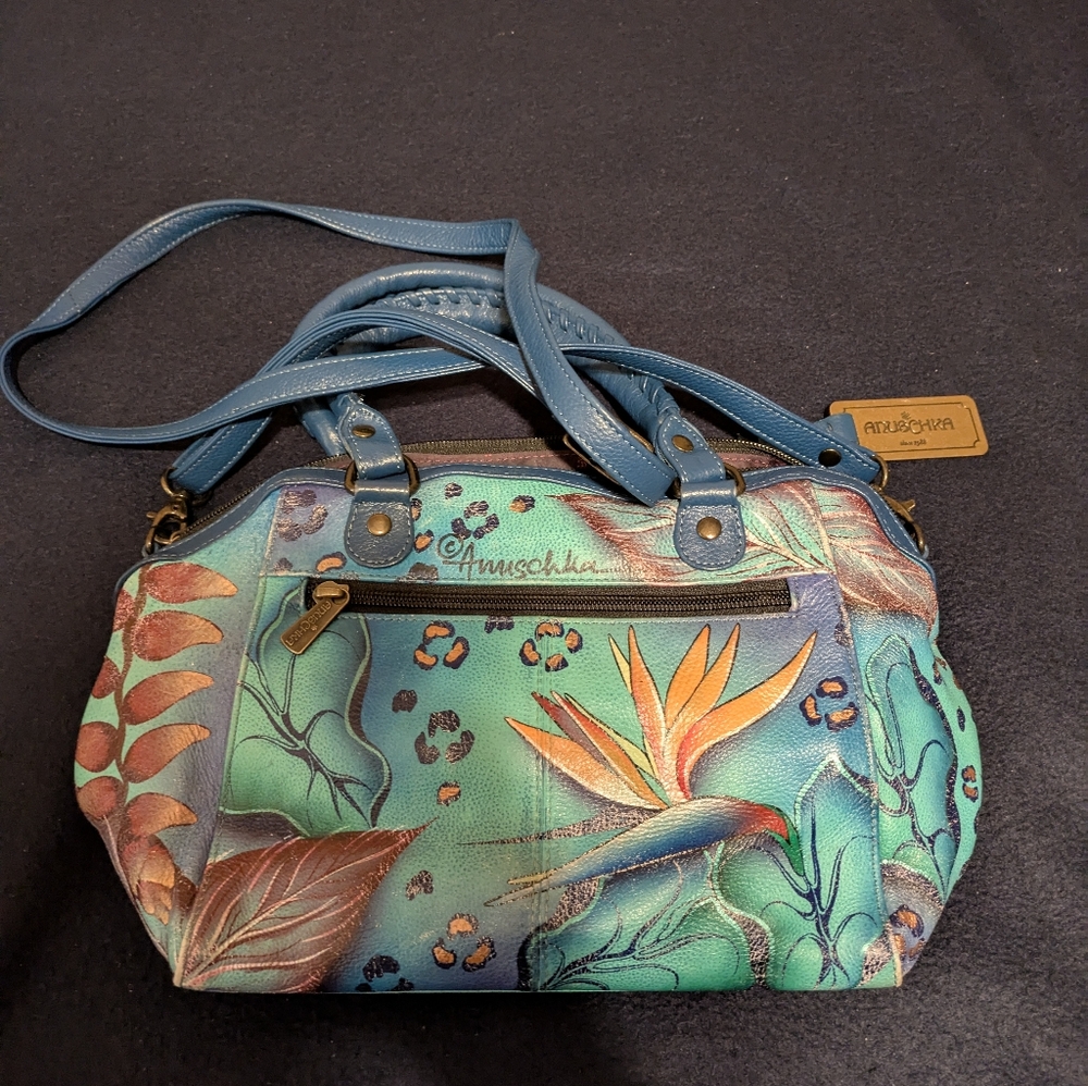 Anuschka Hand Painted Torquise/Gold S/M Handbag